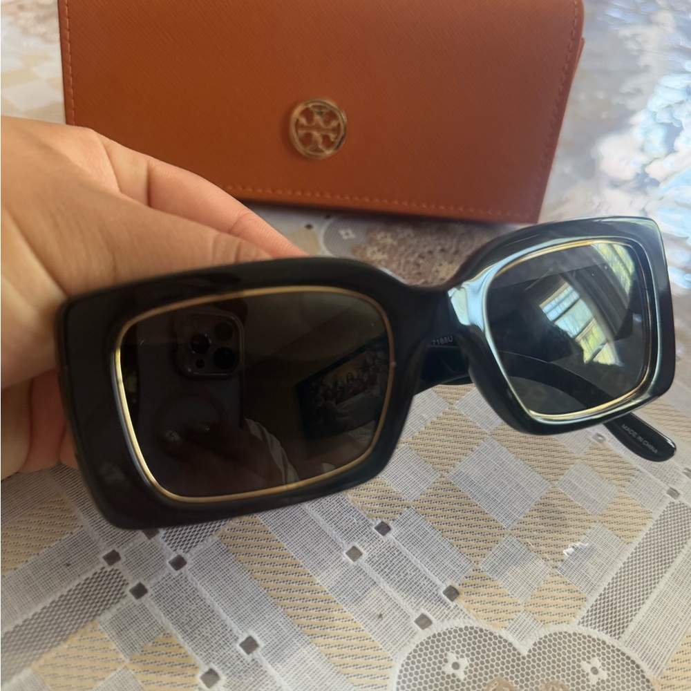 Tory Burch Black Rectangular Sunglasses